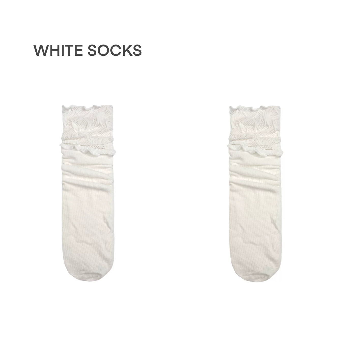 Black and white mid-calf socks with lace mesh upper panels