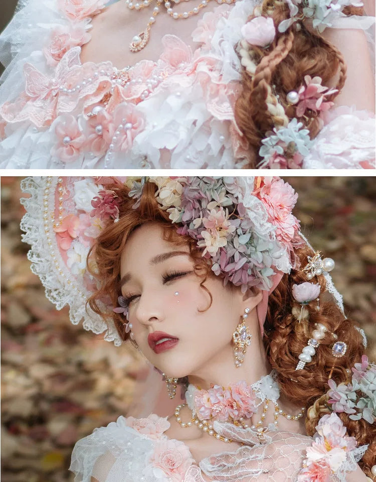 Handmade - Floral Bonnet Headwear - Sweet lolita bonnet headwear