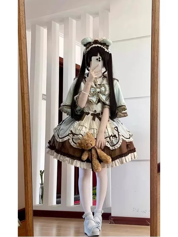 Creamy - Mint Doll - Mint Green JSK Set with Short-Sleeve Inner Layer and Cape