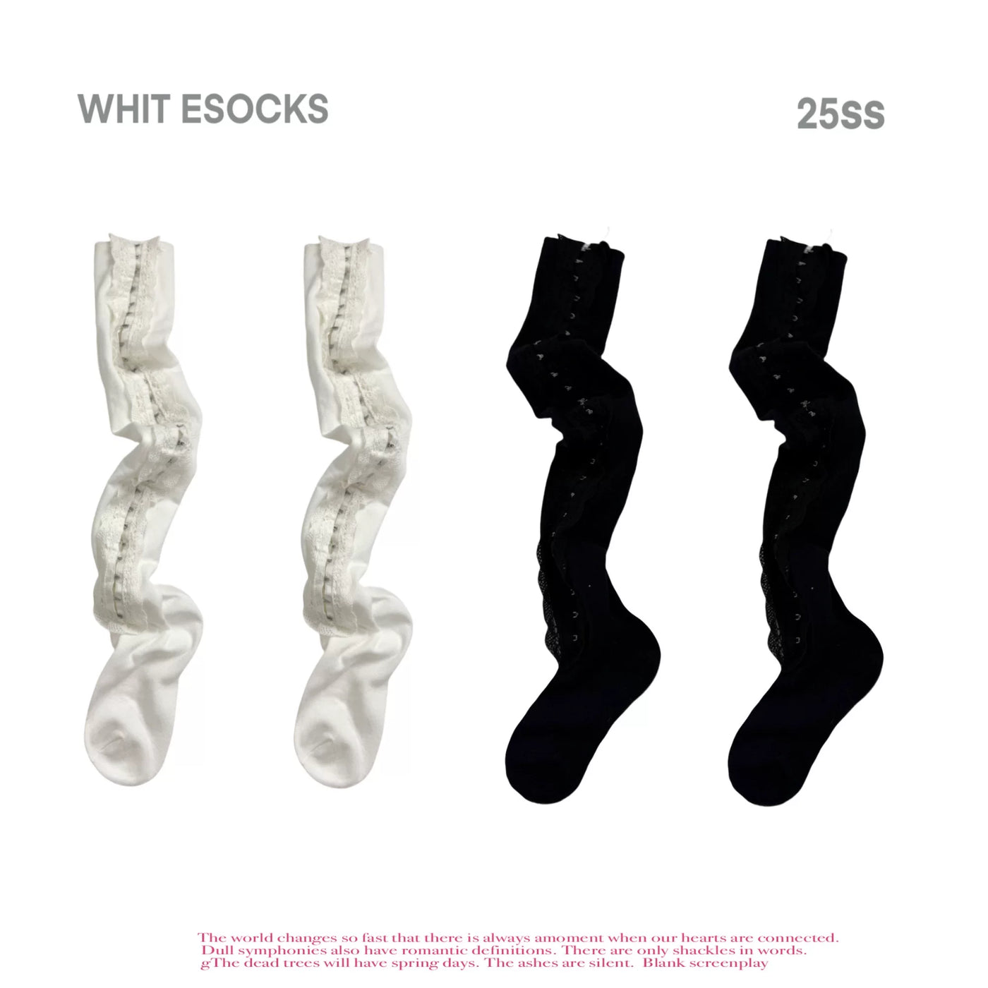 White Socks - Prep Lace - Over-the-Knee Socks with Front Lace and Button Detail