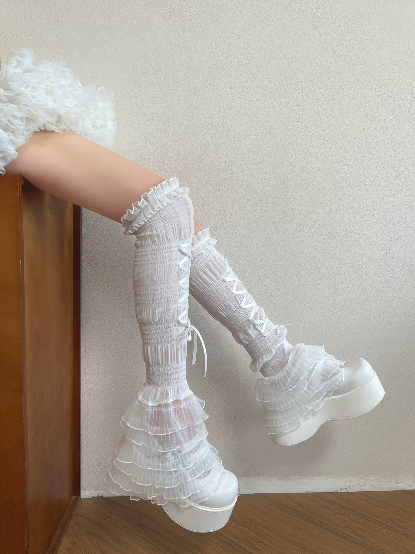 Sock Noble - Ballet Ruffle - Long lace sock covers with ribbon lacing