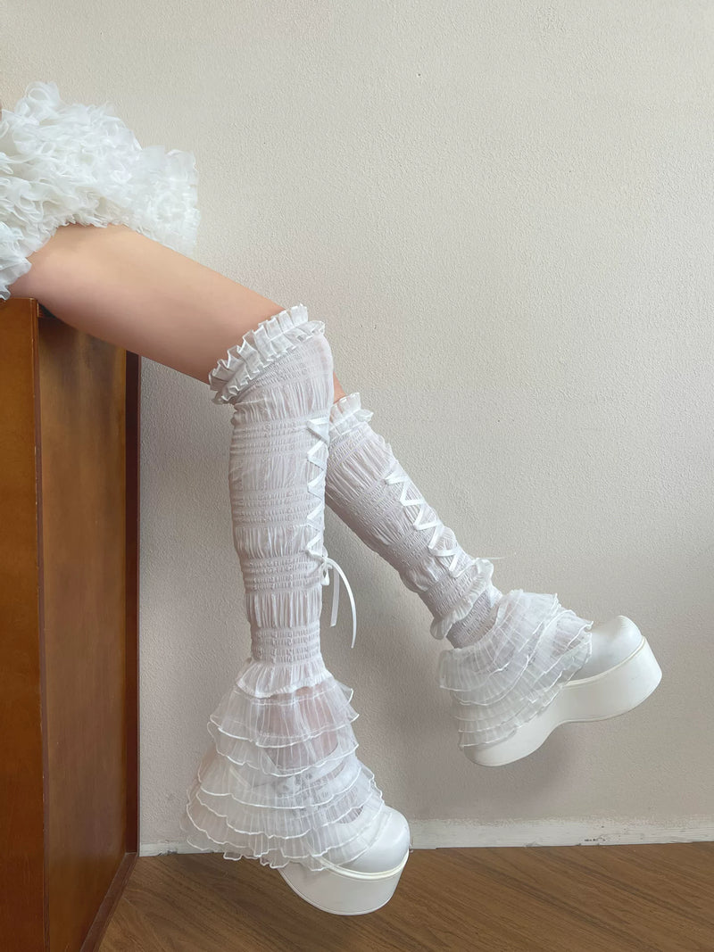 Sock Noble - Ballet Ruffle - Long lace sock covers with ribbon lacing