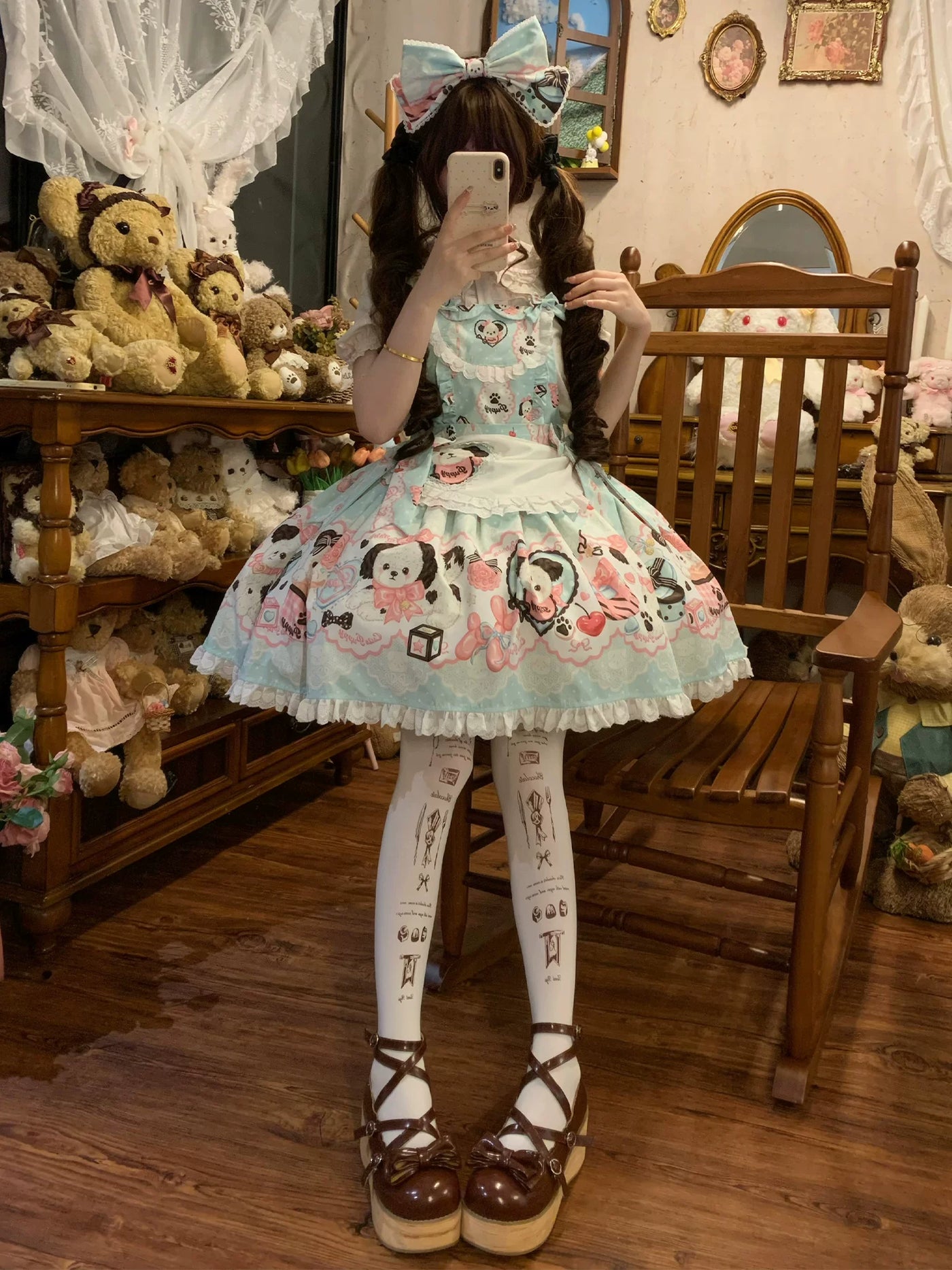 Yanran - Sweet Puppy Print Lolita OP - One-piece Sweet Lolita dress