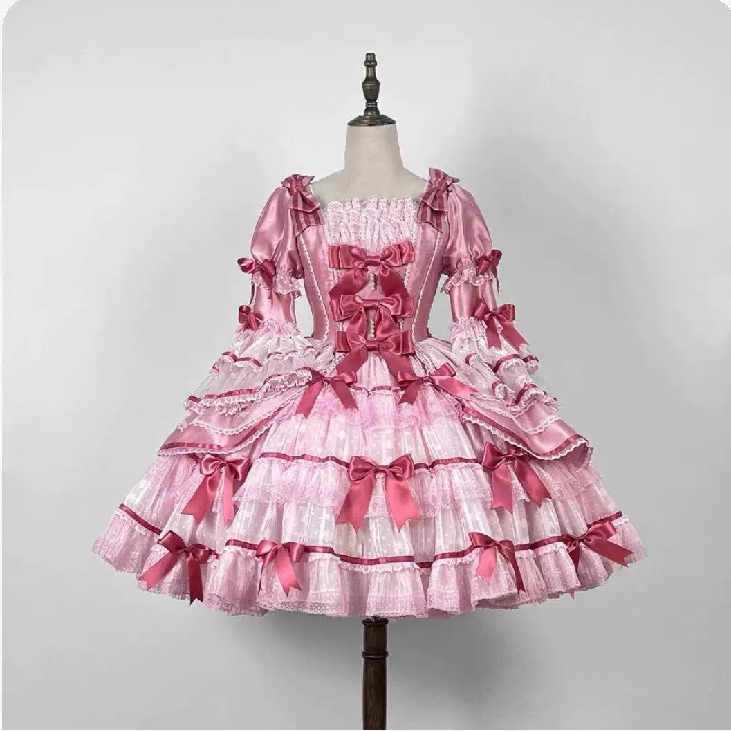 Sweetheart Dream Machine - Pink Doll Cake - Pink OP dress with detachable sleeves and layered bow-trimmed ruffles