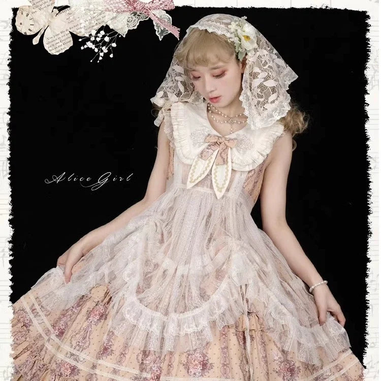 Alice Girl - Elegant Lolita Embroidered Apron - with Adjustable Strap Hand Accessory