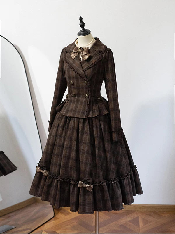 Creamy - Elegant Plaid - Three-Piece Lolita Set with Plaid Outerwear