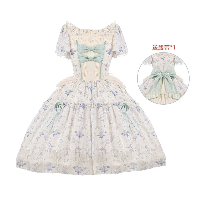 With PUJI - Summer Flower Wall Collection - Lolita OP Dress, Pockets & Chiffon detail view 11