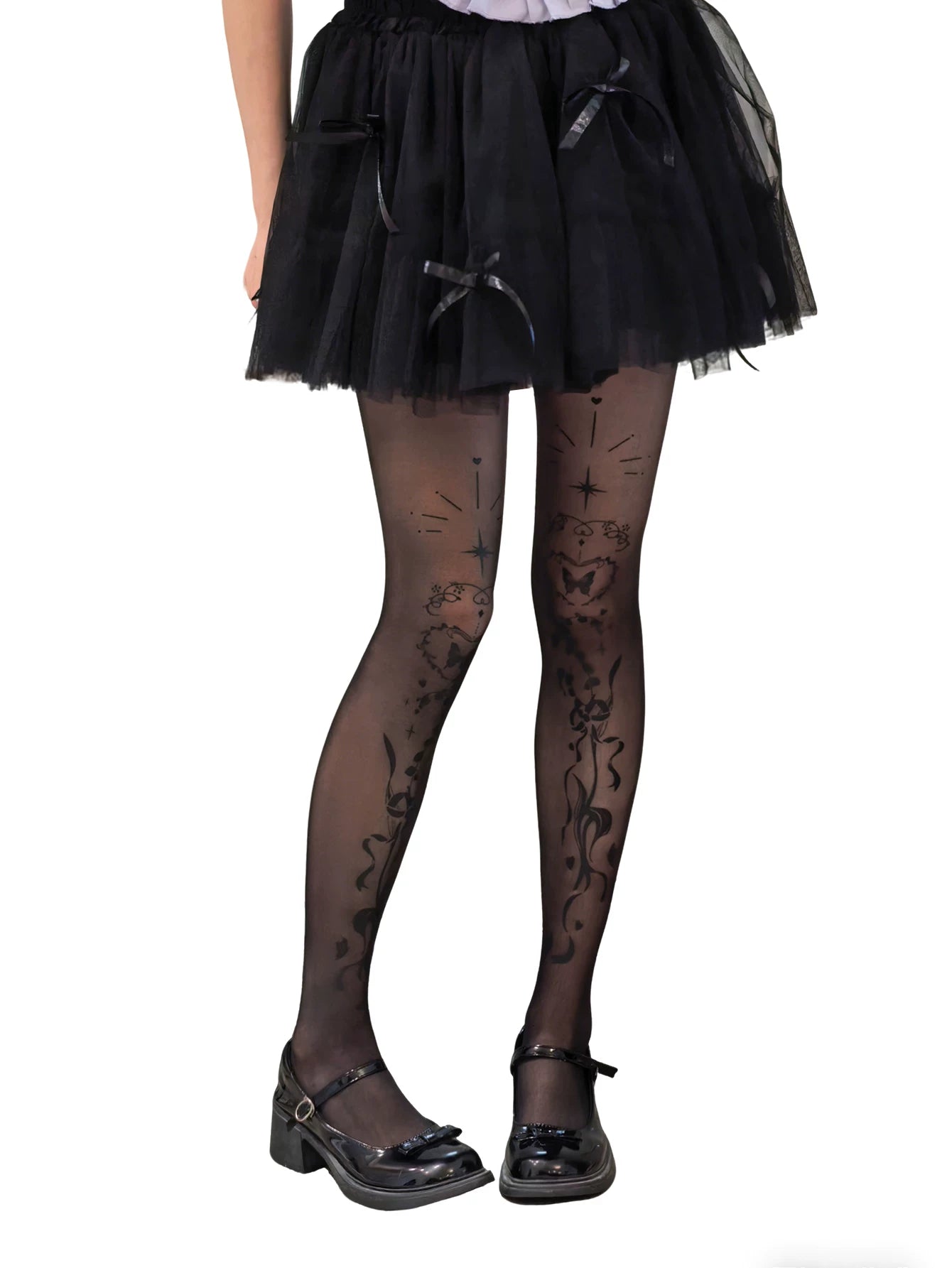 Fantasy Doll - Heart Bouquet - Printed Tights with Heart, Bow and Floral Motifs