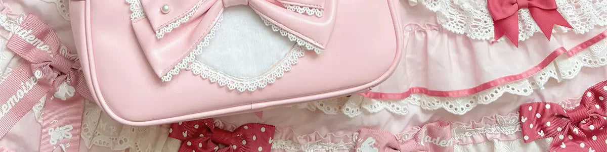 sheeppuff - Heart Lace Boston - Boston Bag with Heart Panel and Bow