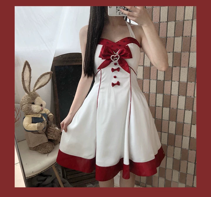 Baozi Pig - Summer Sweetheart - Milky White JSK Dress with Red Trim and Bow Details