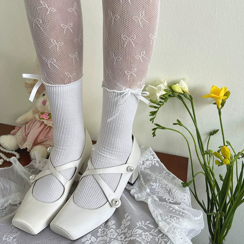Sock Noble - Bow Faux-High - Sheer Tights with Small Bow Motifs