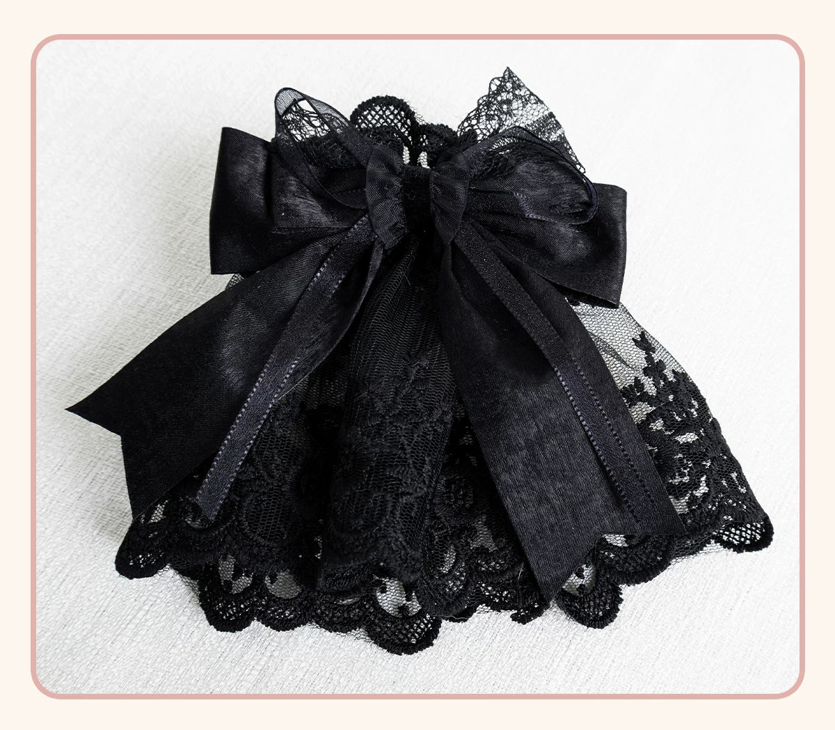 Stardust Rose - A035 Black Lace - Black Lace Headwear and Hand Sleeves with Ribbon Bows