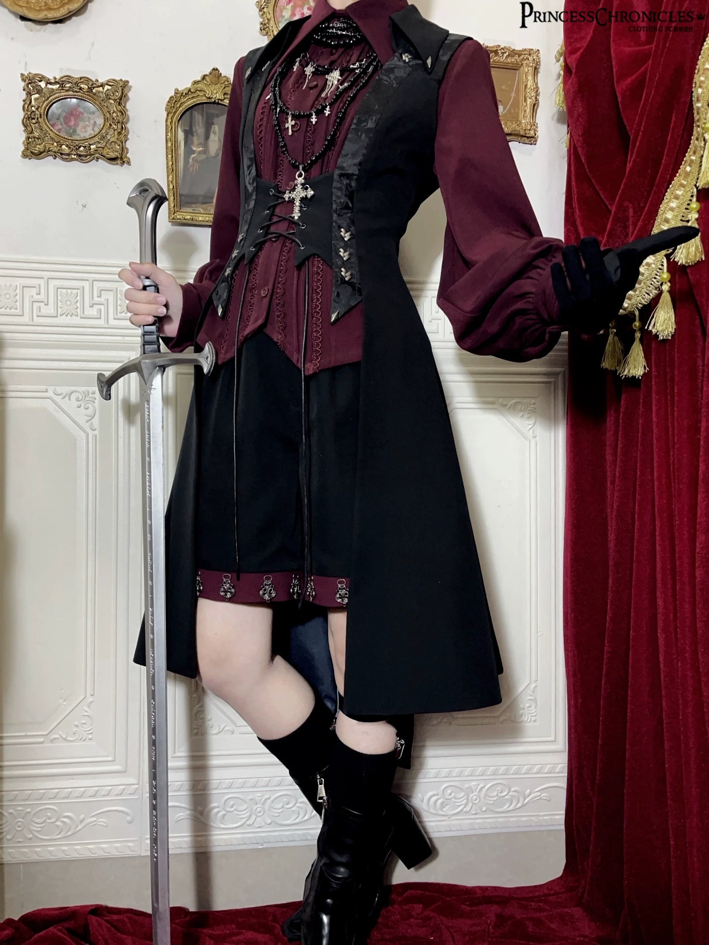Princess Chronicles - Red and Black 4.0 - Ouji Lolita Long Vest & Red Blouse