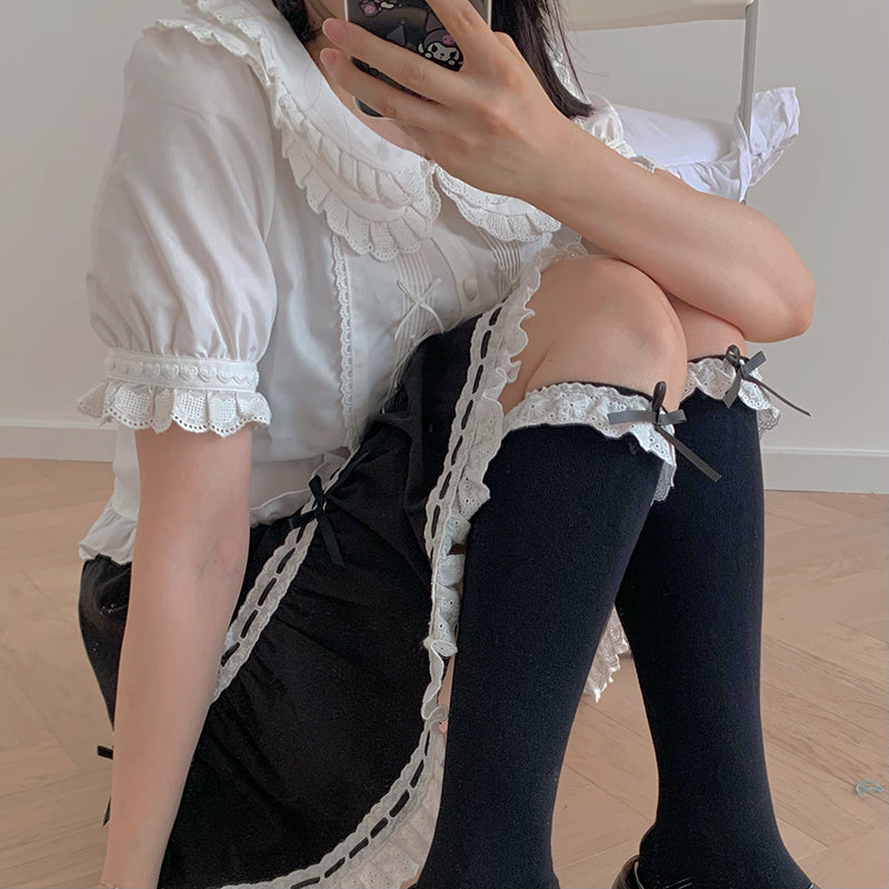 Roji Roji - Sweet Lolita Lace Cotton Calf Socks - Socks