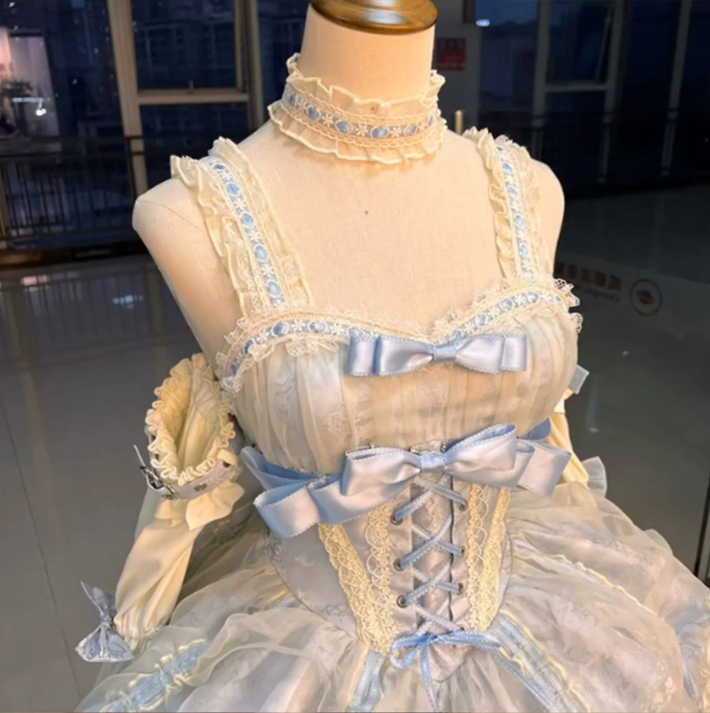 Creamy - Apricot Blue - JSK with Lace Layers and Corset Lacing