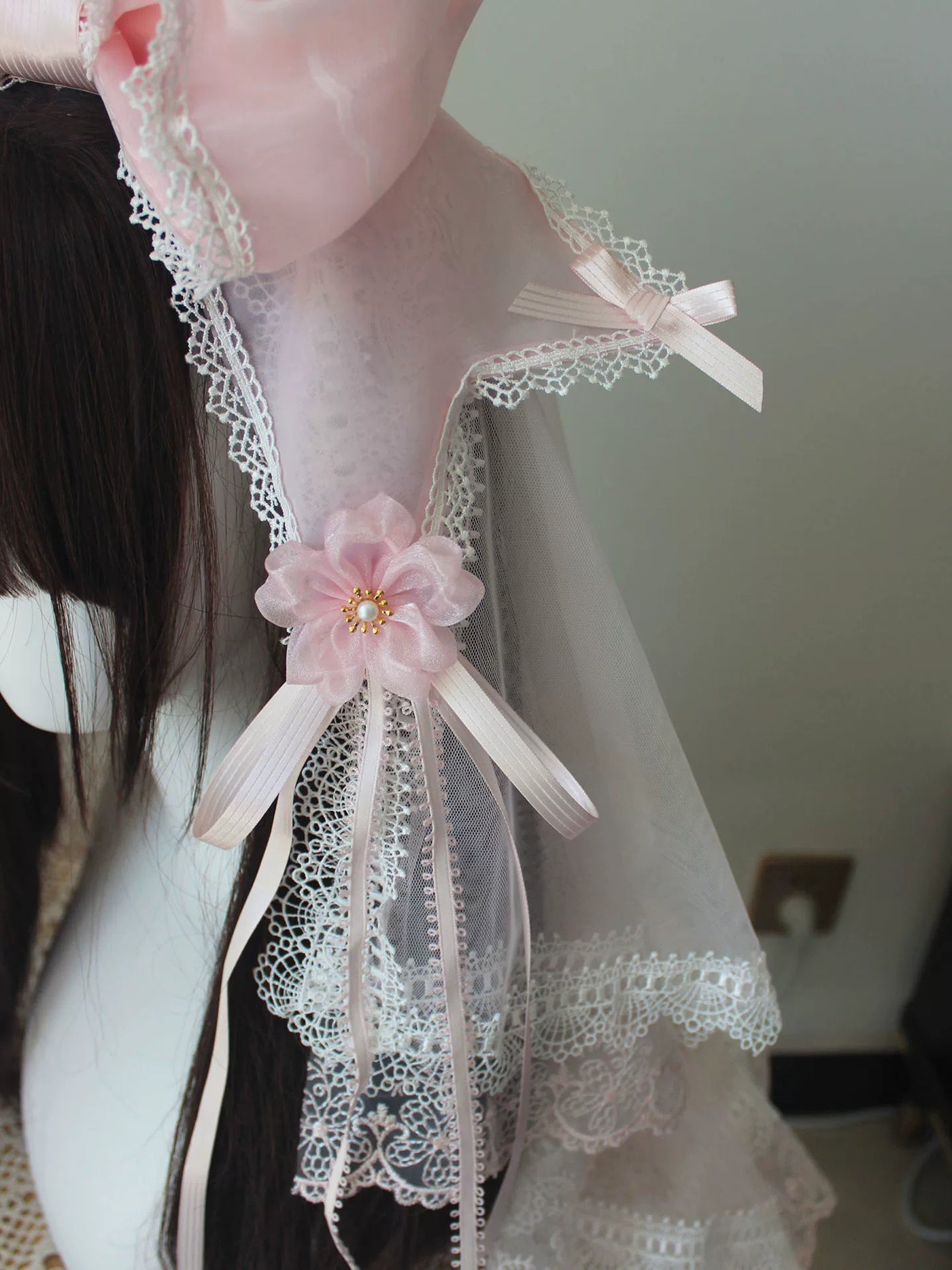 Deer Girl Handmade - Cherry Blossom Confession - Headwear with pink bow and lace-trimmed veil options
