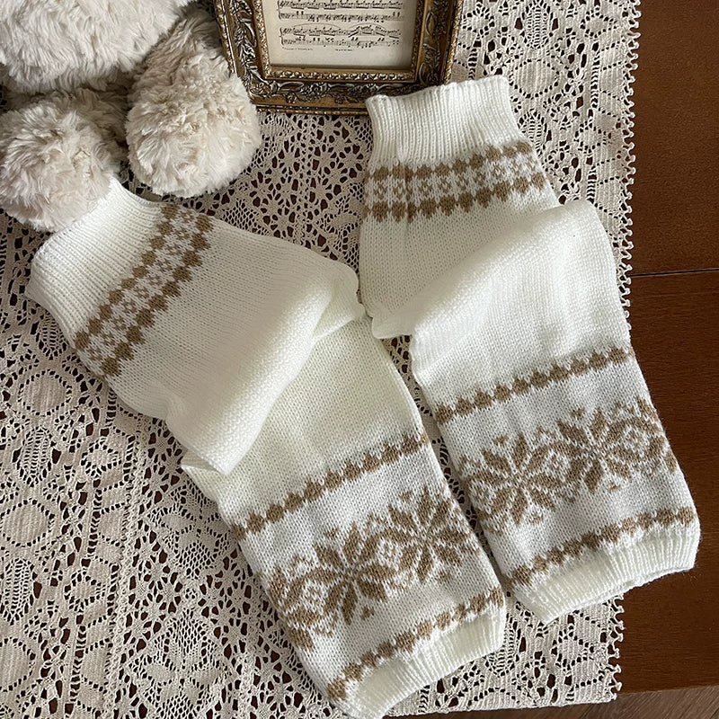 Sock Noble - Nordic Snowflake Layers - Socks with snowflake-patterned leg covers and a white fine-striped tights option