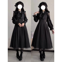 Rose Dreamscape - Black Bow - Black OP dress with a large neck bow - Black dress + bow / S