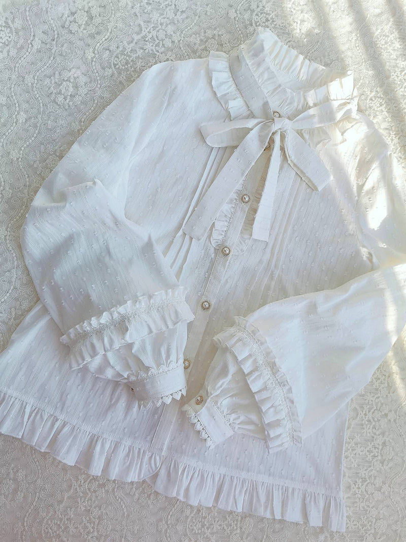Sweet Lolita Long Sleeve Cotton Blouse XS white