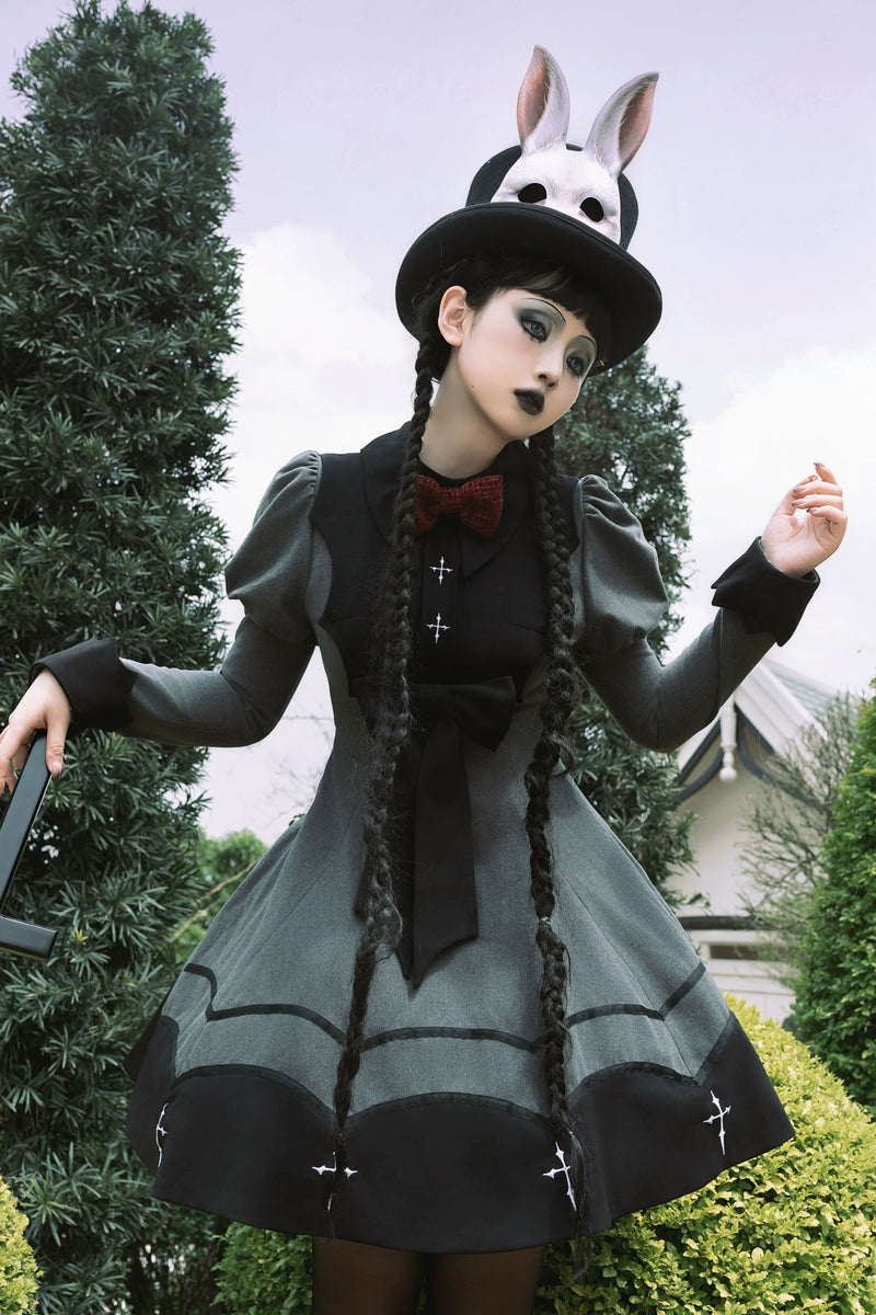 Polaris Lolita - Vampire Princess - Gothic Lolita OP dress with bat designs and Juliet sleeves - product detail 11