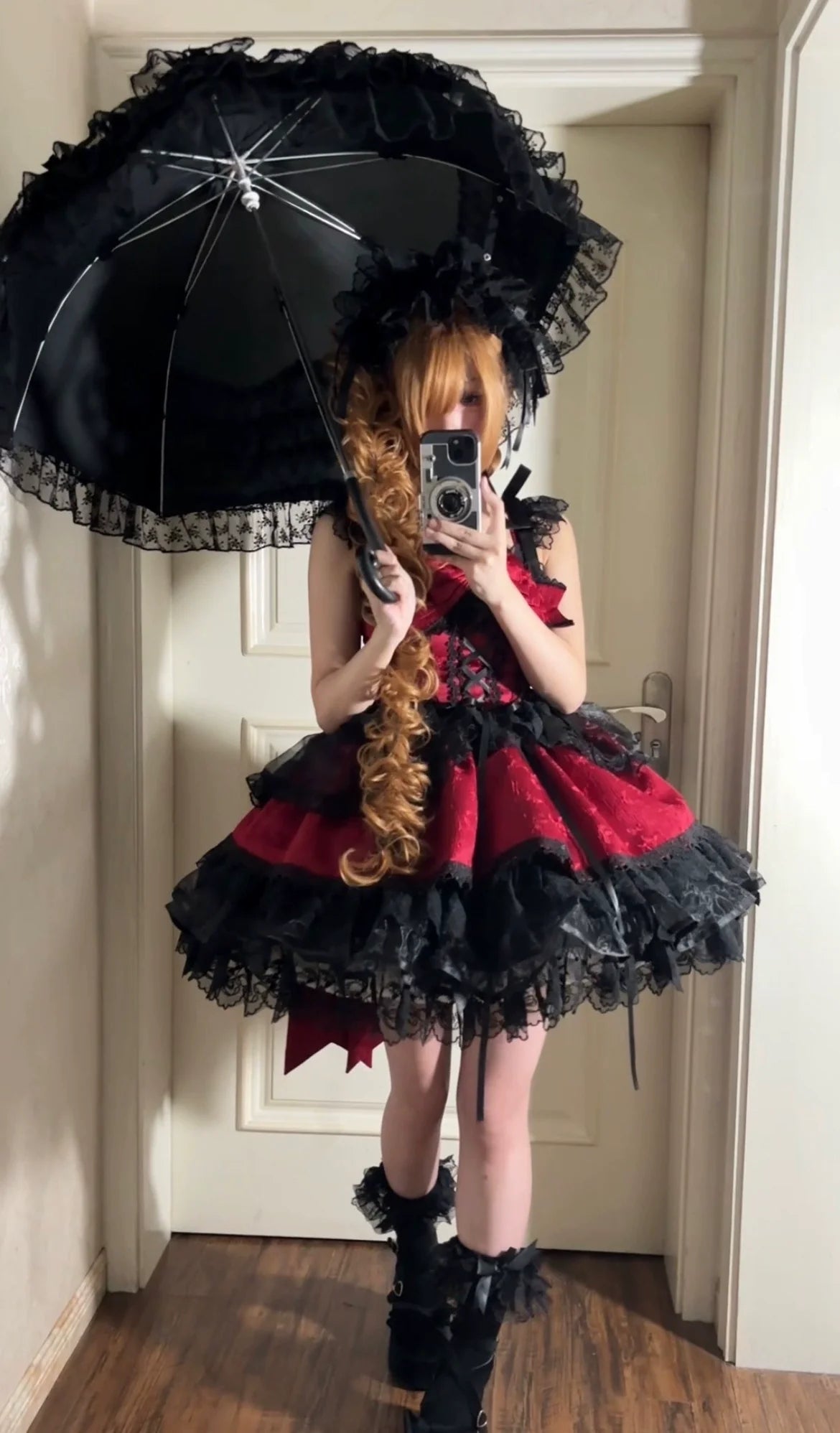 Fleeting Isle - Sweet Lolita Ballet Style Jumper Dress Red JSK + Headband S