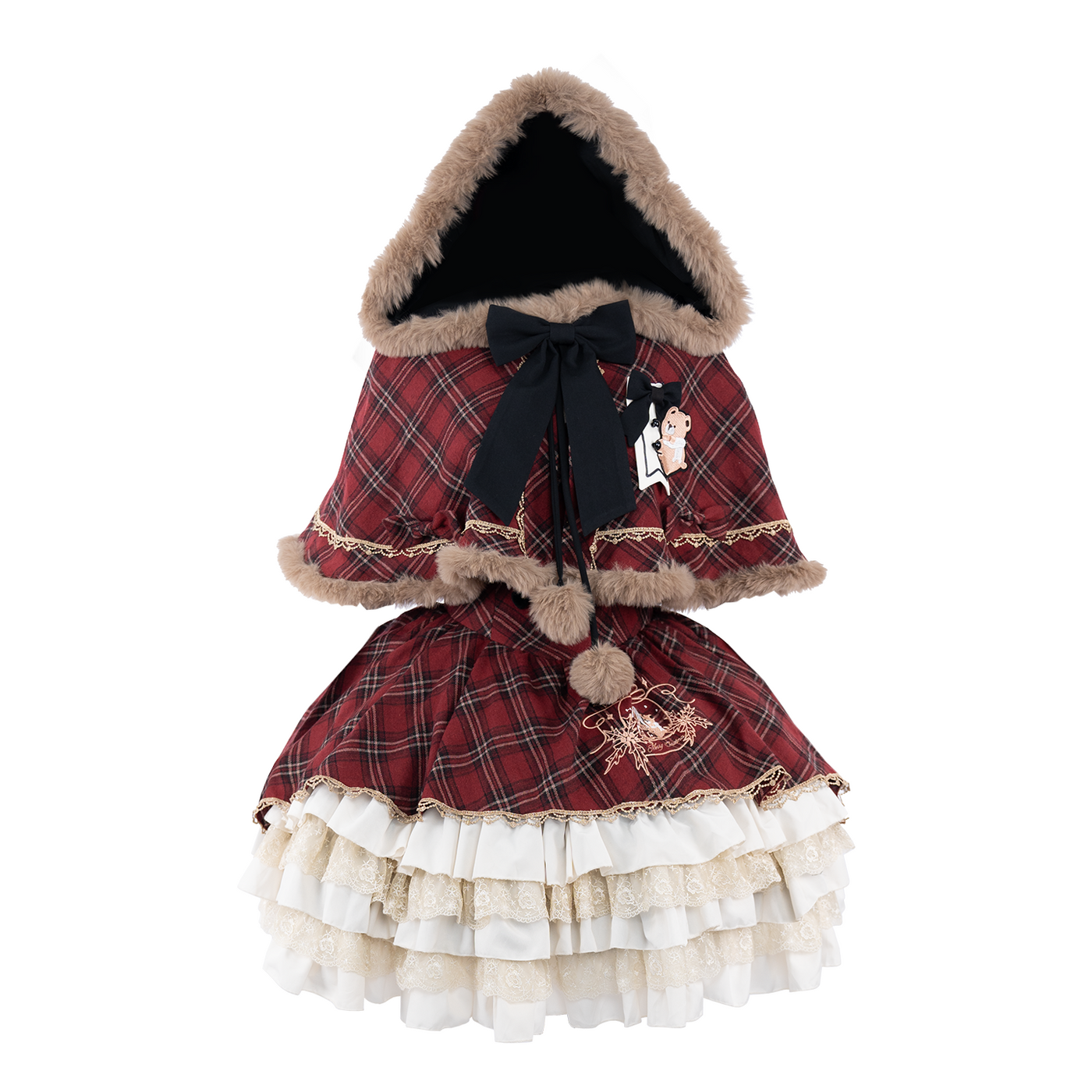 OCELOT - Kurikuma Cocoa - Christmas Plaid Lolita JSK, Hooded Cape