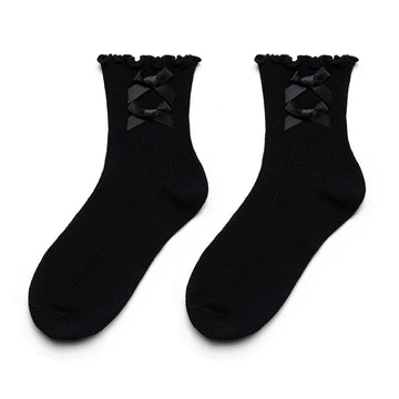 Sock Noble - Energetic Bow Ruffle - Cotton Short Socks with Bow and Ruffle Trim
