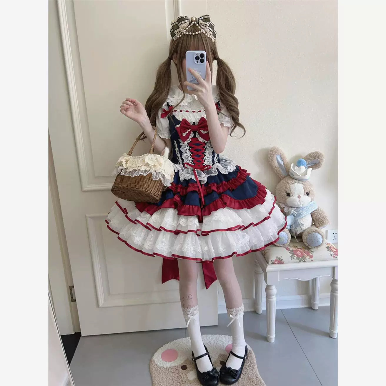 Sweetheart Dream Machine - Snow White Princess - Ruffled JSK Dress with Lace and Ribbon Bows