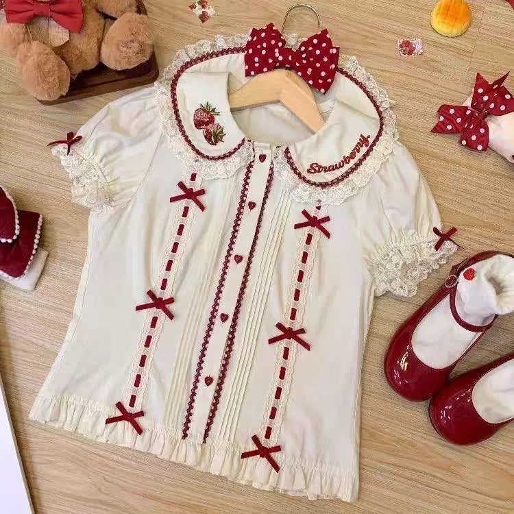 Sweetheart Dream Machine - Velvet Strawberry - Short-Sleeve Inner Blouse