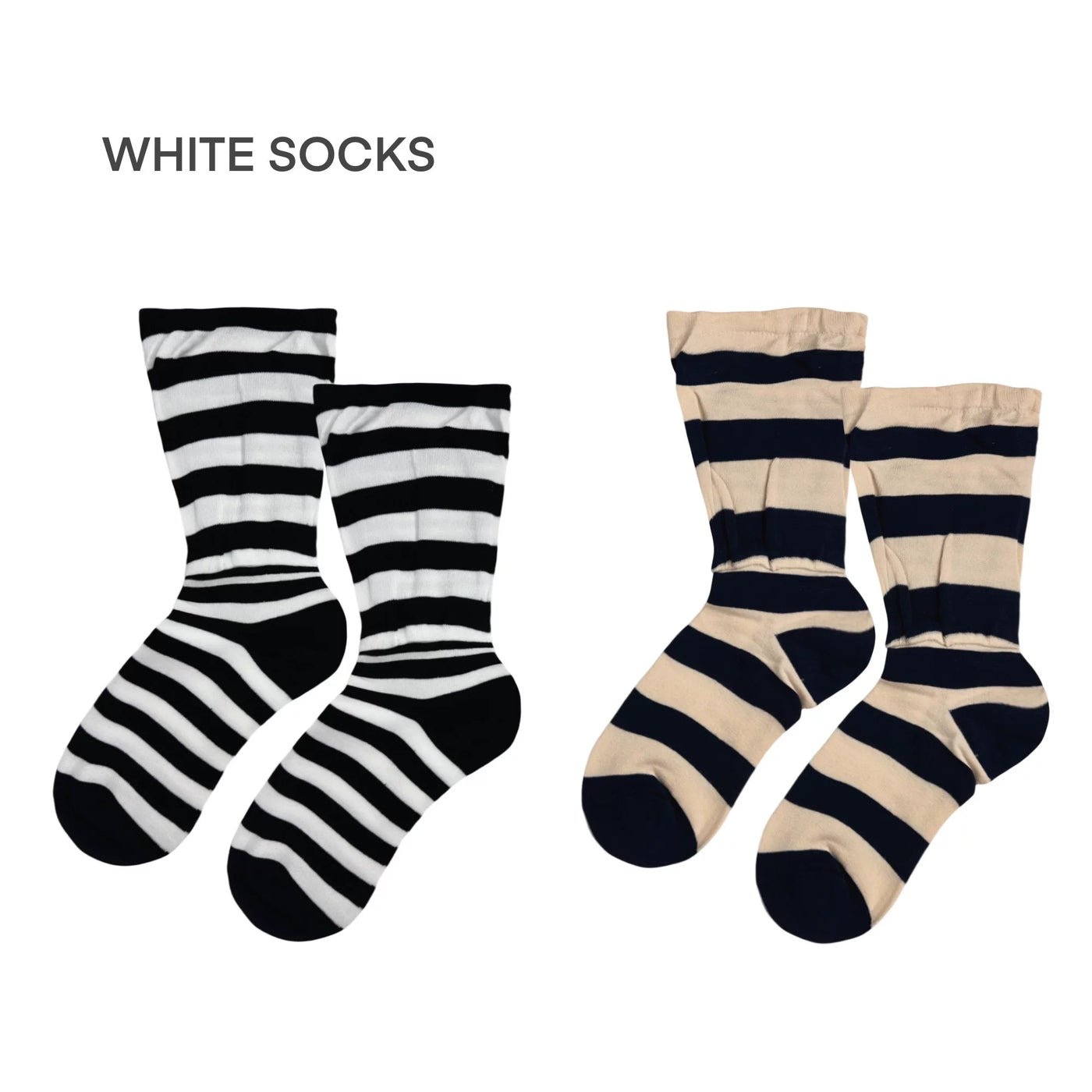 White Socks - Monochrome Stripe - Mid-Calf Slouch Socks with a Faux-Layered Finish