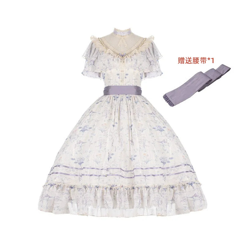 With PUJI - Summer Flower Wall Collection - Lolita OP Dress, Pockets & Chiffon detail view 7