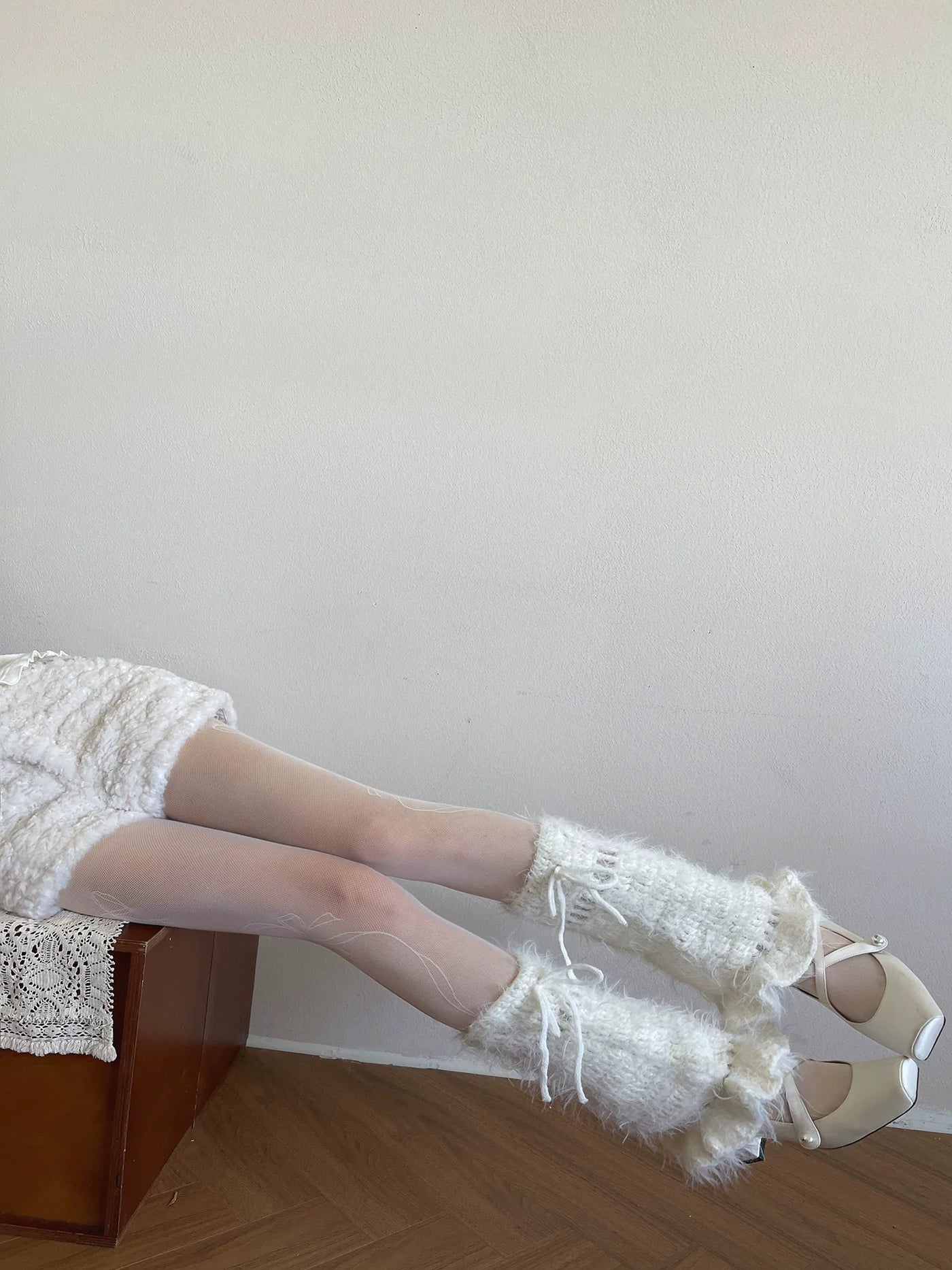 Sock Noble - Fuzzy Ribbon Warmers - Sock Covers and Lace Pantyhose with Tie Details