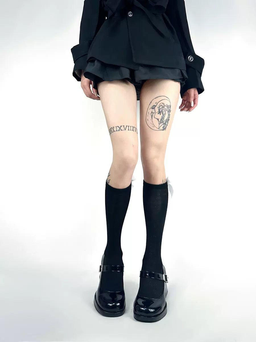 White Socks - Heel Bow - Black or White Knee-High Socks with Heel Bows