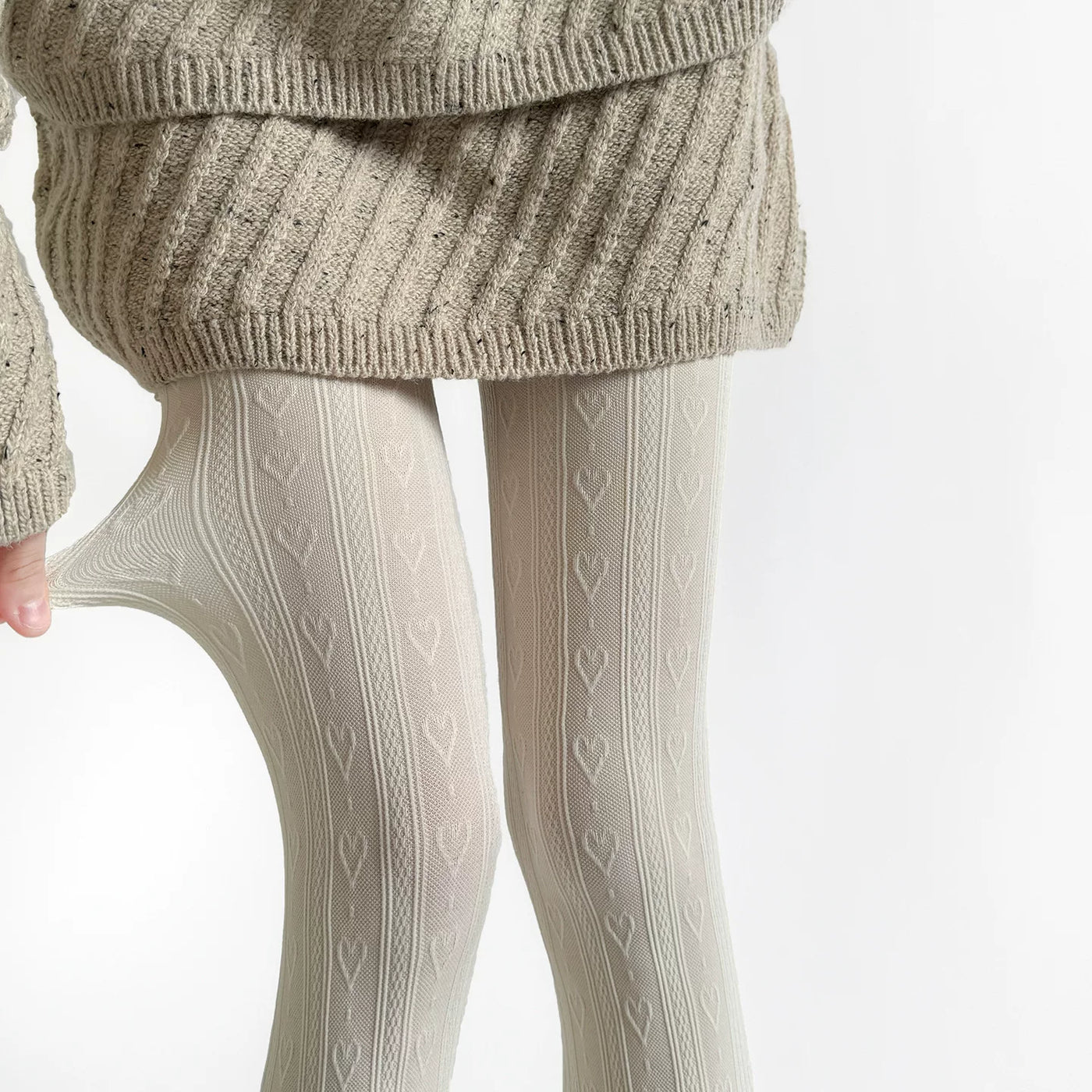 Smoke gray vertical heart stripe sheer tights