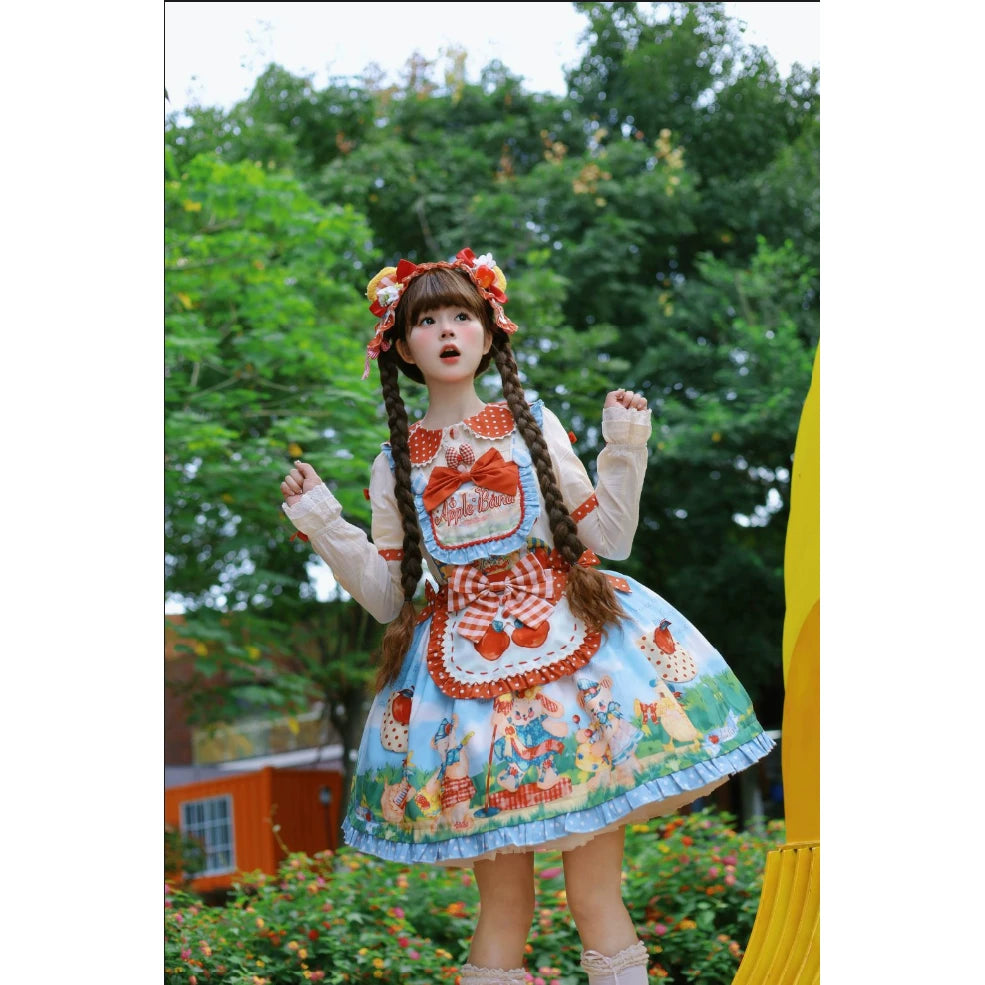 Star Fantasy - Red Apple Paradise - Strawberry-print suspender dress with a front apron