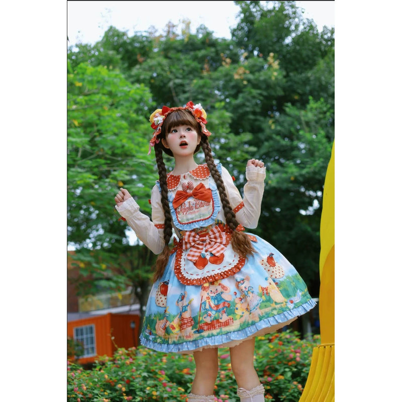 Star Fantasy - Red Apple Paradise - Strawberry-print suspender dress with a front apron