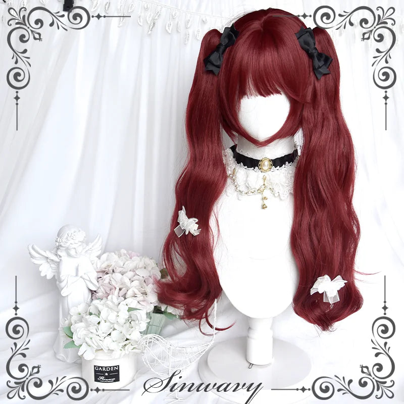Raspberry-red gothic Lolita twin-tail wig - view 6