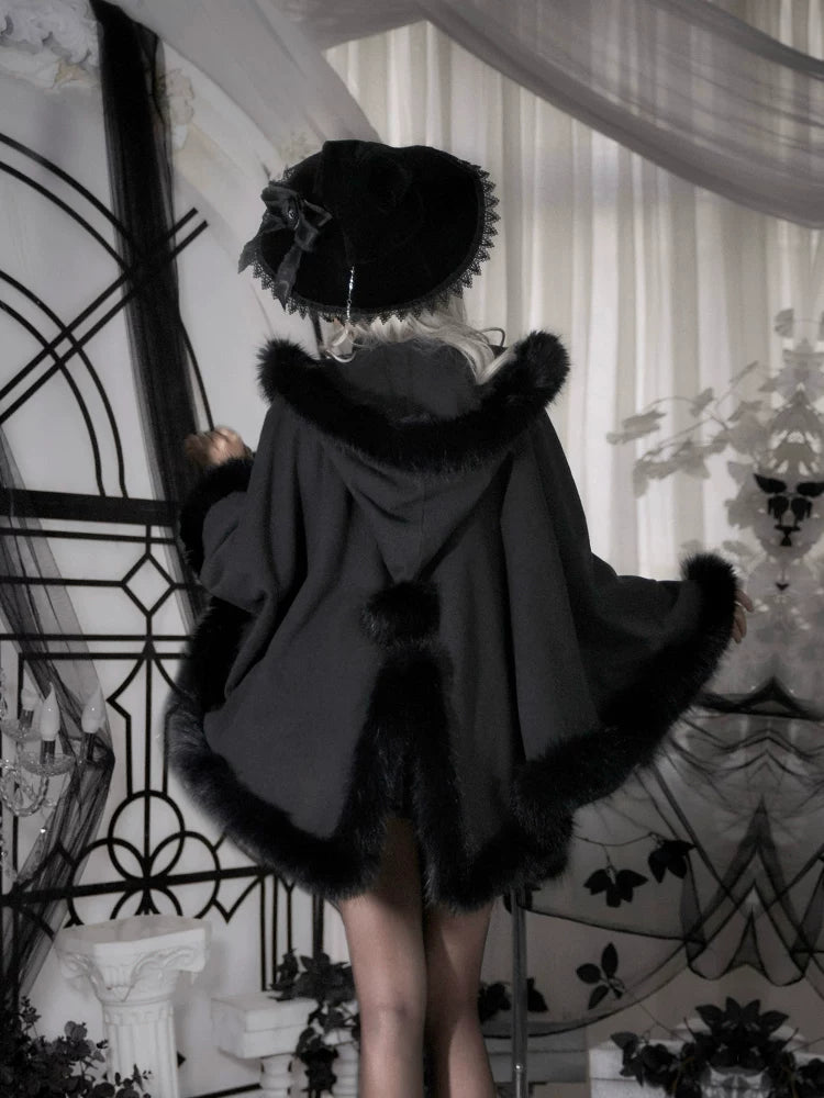 With PUJI - Guihua Cape - Gothic Lolita Cape, Plush Texture detail view 3