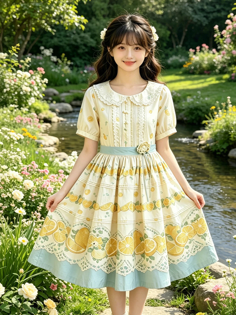 Yueele - Lemon Garden - Plus-Size Sweet Lolita OP Dress - detail view 4