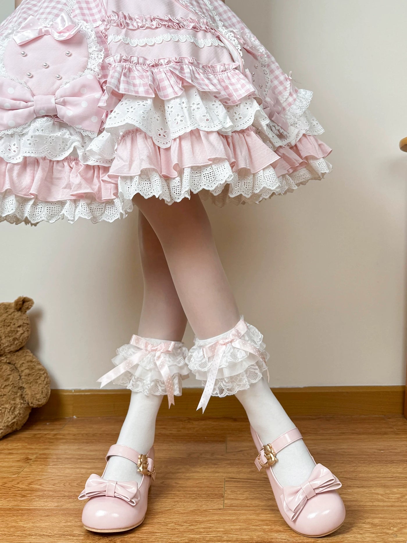 Chubby Bear Tales - Ballet Doll - White Socks with Polka-Dot Bow