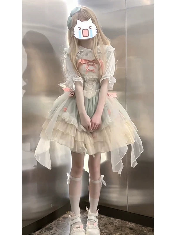 Creamy - Mint and Pink Princess - JSK dress with a layered ruffle skirt
