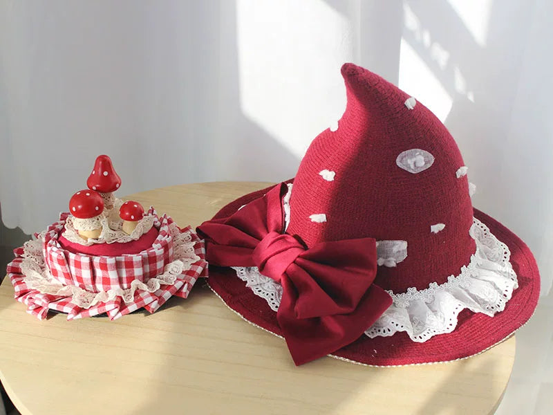 Burgundy Pointed Mushroom Mini Lolita Hat — additional product view