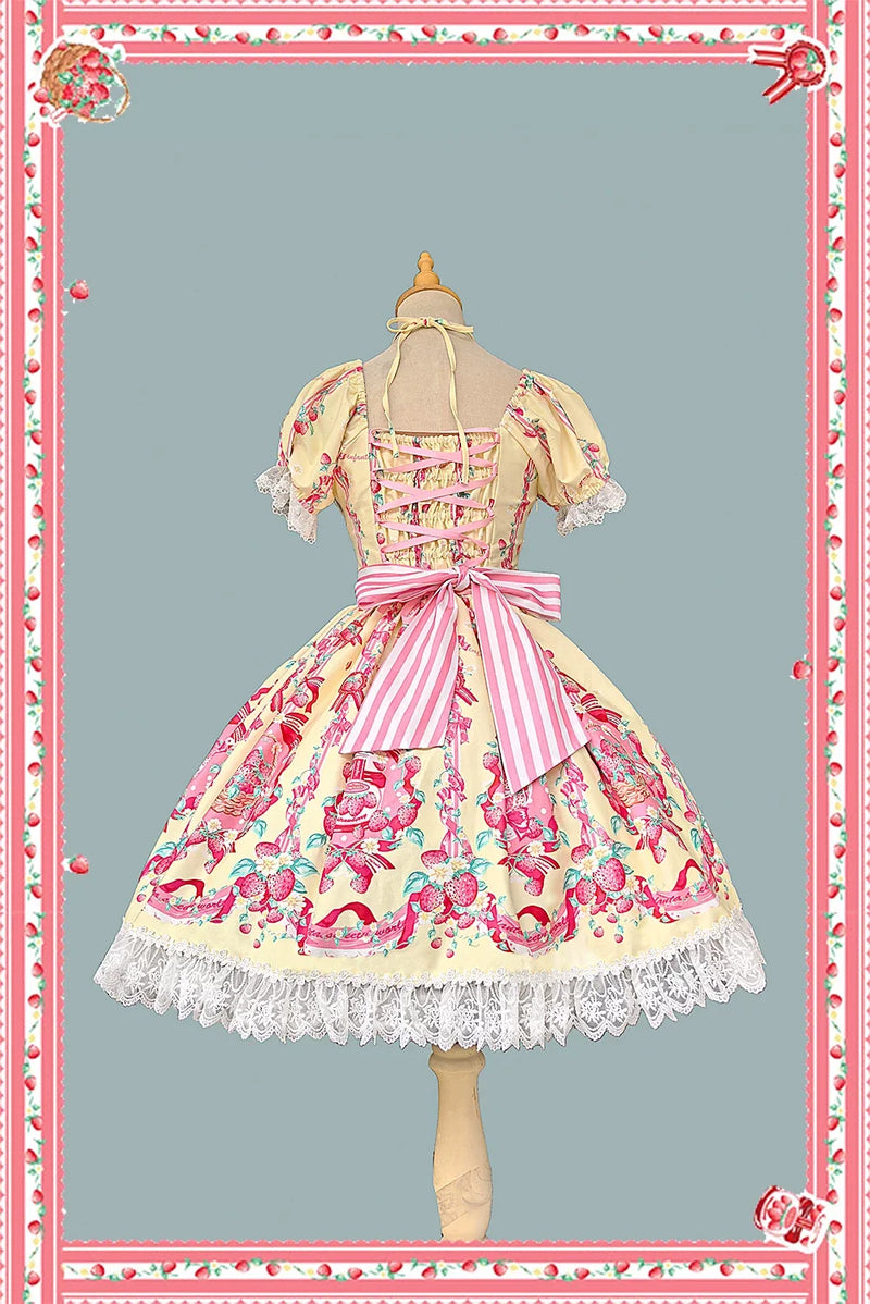 Infanta - Strawberry Chef - Printed Old School Lolita Dress, Detachable Bows