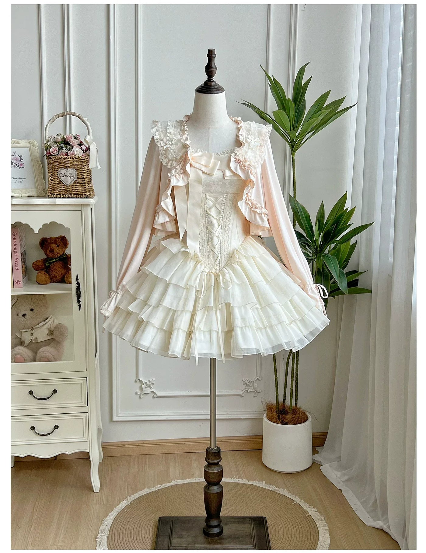 With PUJI - MistKiss Lily - Classic Lolita Tiered Hem JSK Dress, Fishbone Waist