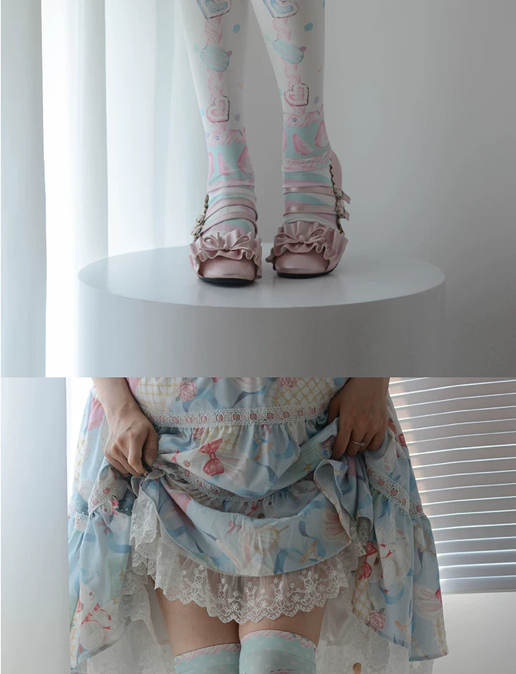 roji roji - Macaron Print - Over-the-Knee Socks with Velvet Print