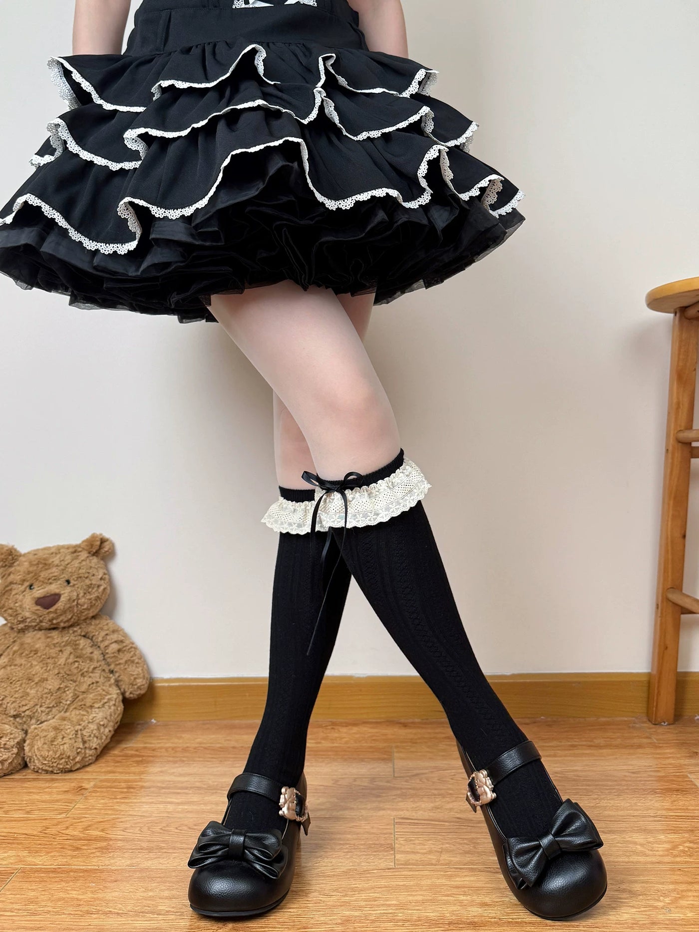 Chubby Bear Tales - Antique Doll - Calf Socks with Stacked Lace Ruffles
