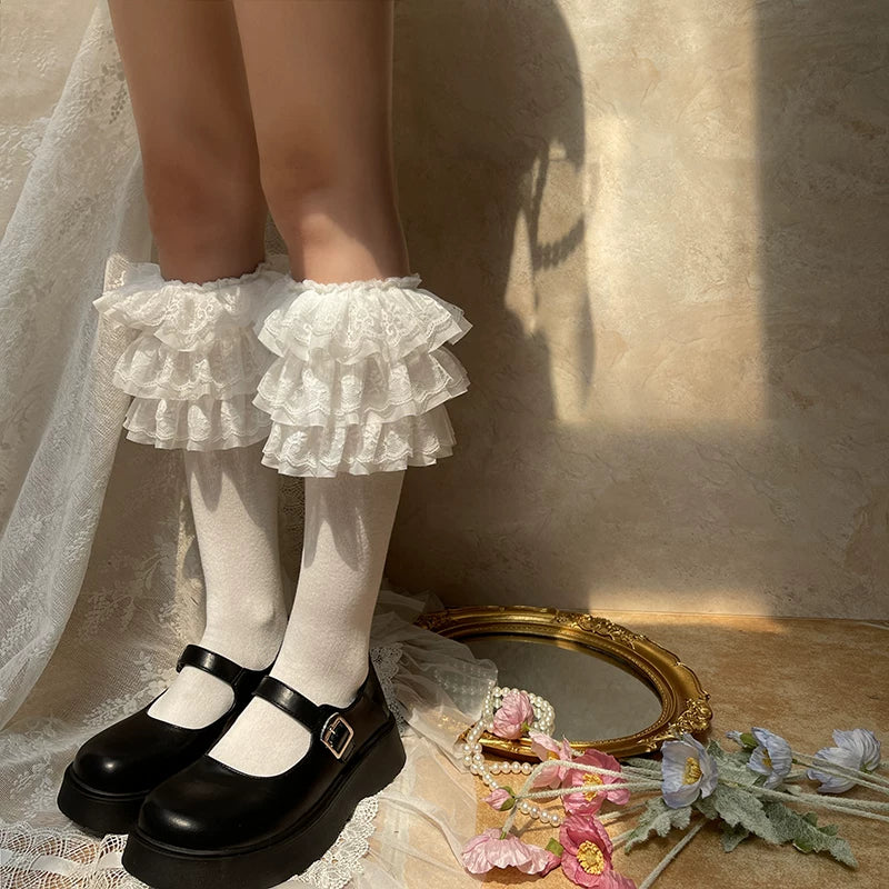 Sock Noble - Layered Lace Ruffle - Socks with double-layer lace ruffle trim