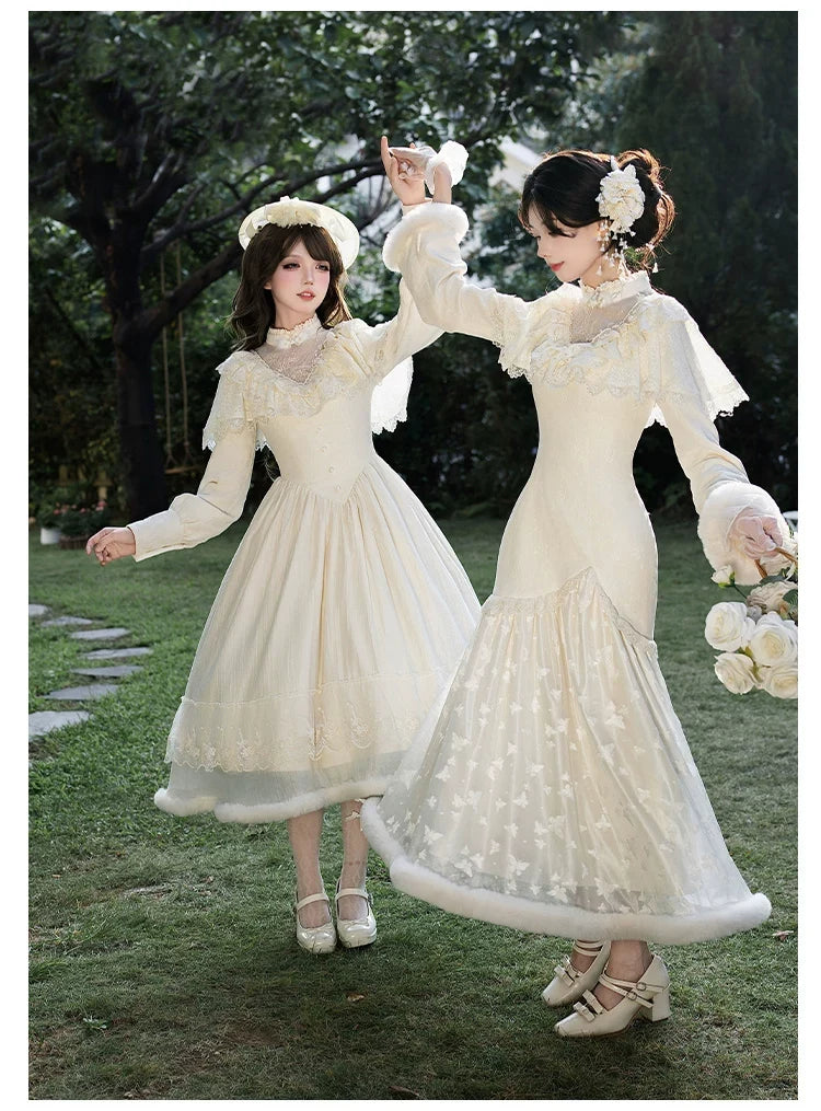 With PUJI - Winter Island Memory - Elegant Lolita Winter Coat & OP Dress Set