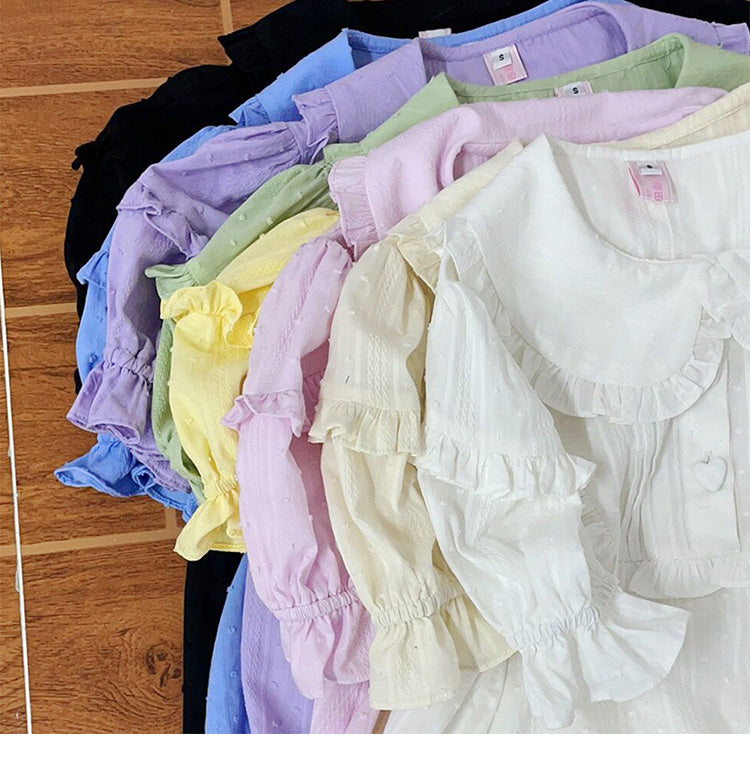 Sakurada Fawn - Plus Size Lolita Shirt Solid Color - Short Sleeve Blouse Innerwear
