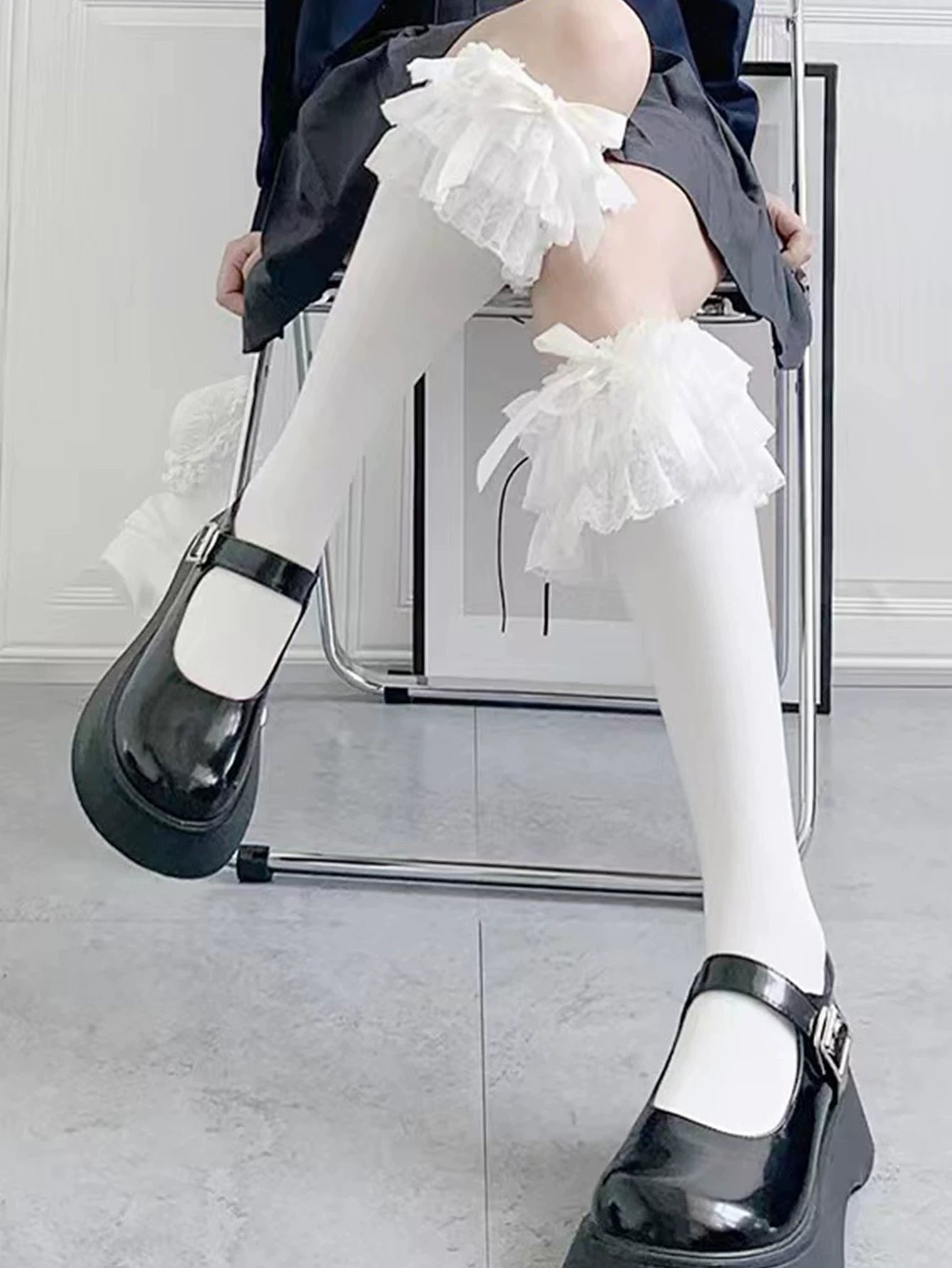 Fantasy Doll - Lace Ruffle Bow - Lace Ruffle Socks with Oversized Cuffs